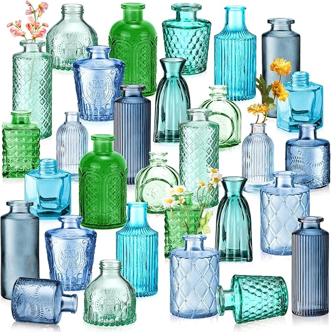 Yaomiao 30 Pcs Glass Bud Vases Centerpieces, Mini Colored Flower Vase by Yaomiao