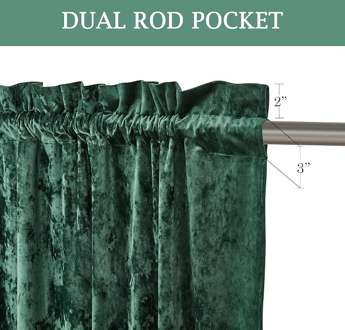 Chezmoi Collection Lux Forest Green Crushed Velvet Curtains 2 Panel Set - Image 3
