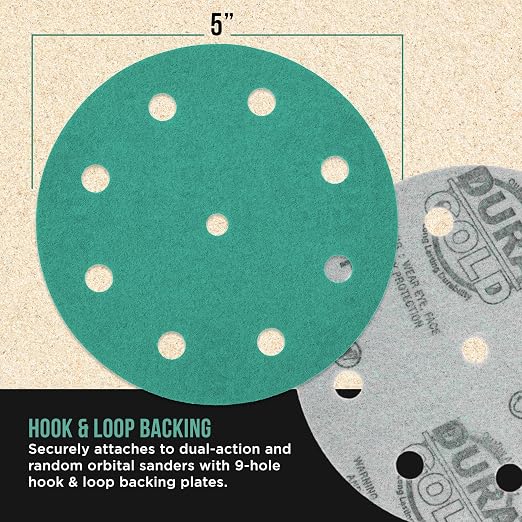 Dura-Gold Premium 80 Grit 5" Green Film Sanding Discs, 9-Hole Pattern, Box of 50 - Image 3