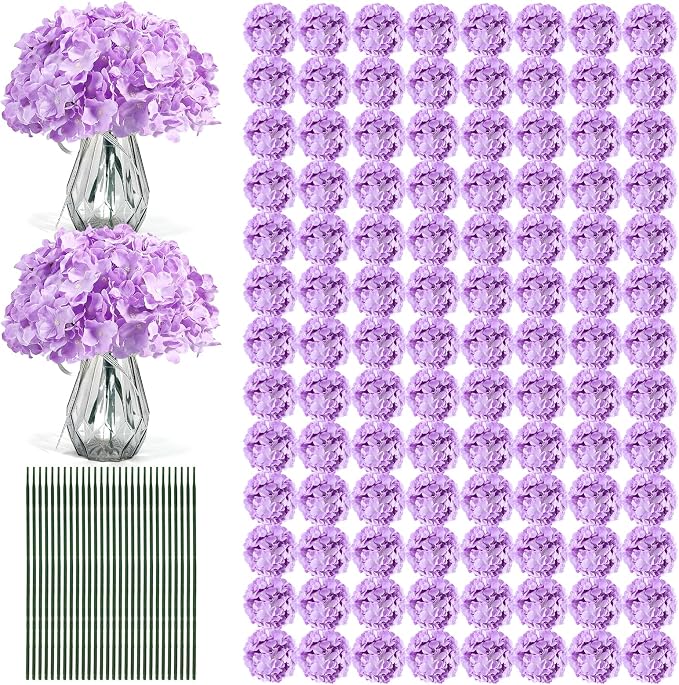 Auihiay 204Pcs Purple Hydrangea Artificial Flowers Bulk | Silk Artificial by Auihiay