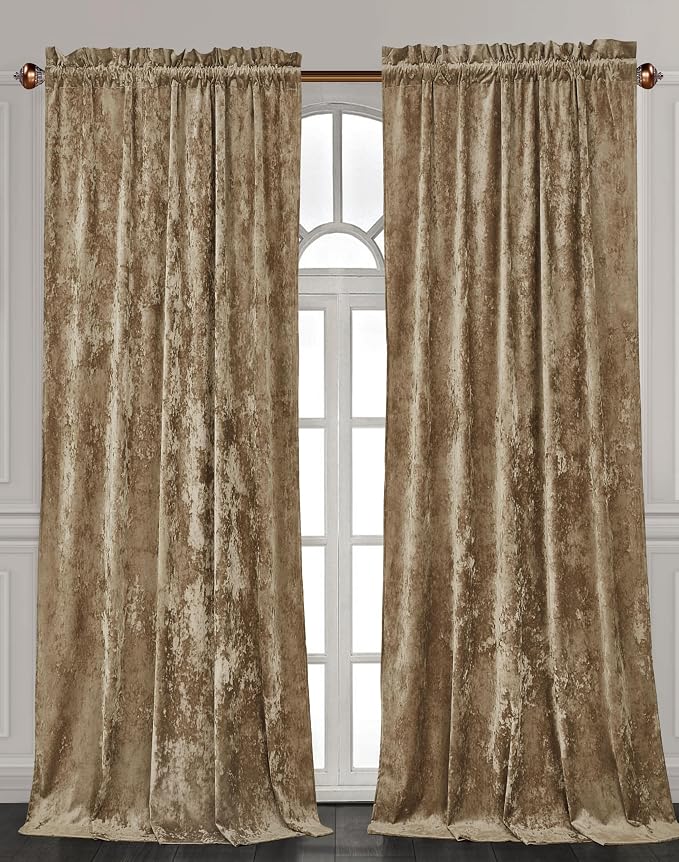 Chezmoi Collection Lux Tan Crushed Velvet Curtains 2 Panel Set by ChezmoiCollection