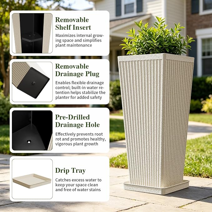 24" Tapered Tall Planters for Outdoor Plants - Image 3