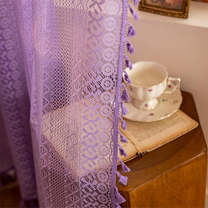 Sutuo Home Lavendar Boho Lace Curtains 96 inches 2 Panels Long - Image 9