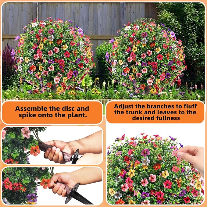27.5" Artificial Flowers Boxwood Topiary Ball Tree Set of 2, UV Resistant Fake - Image 6