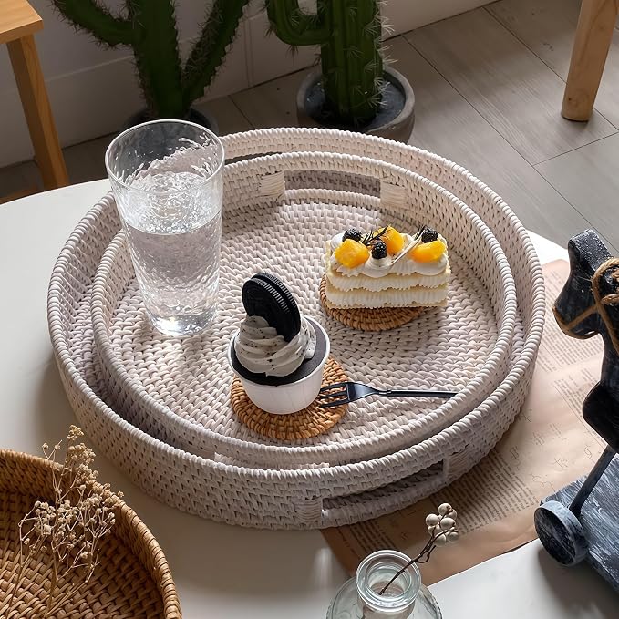 2 Pack Round Rattan Tray, Hand Woven Serving Tray - Image 6