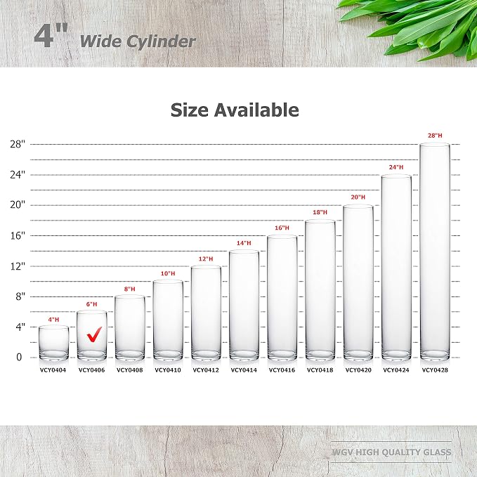 WGVI Quality Thick Weighted Clear Cylinder Glass Vases, Flower Arrangement - Image 3
