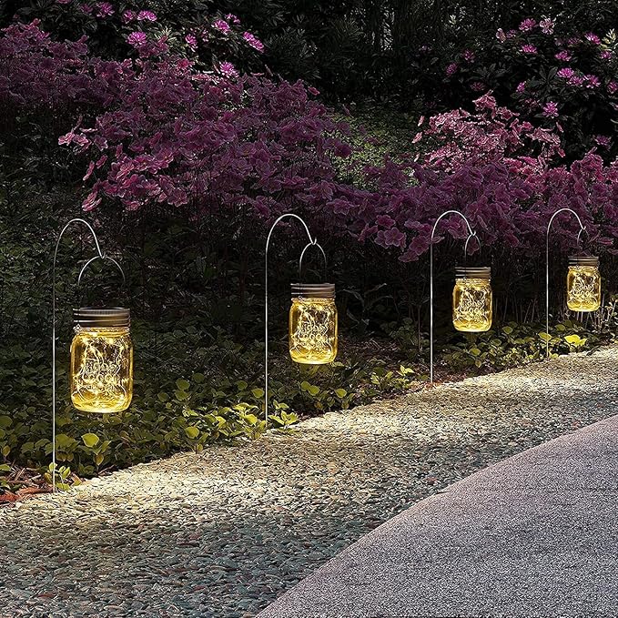 GIGALUMI Hanging Mason Jar Solar Lights, 6 Pack 30 Led Hanging Lantern | Solar - Image 2