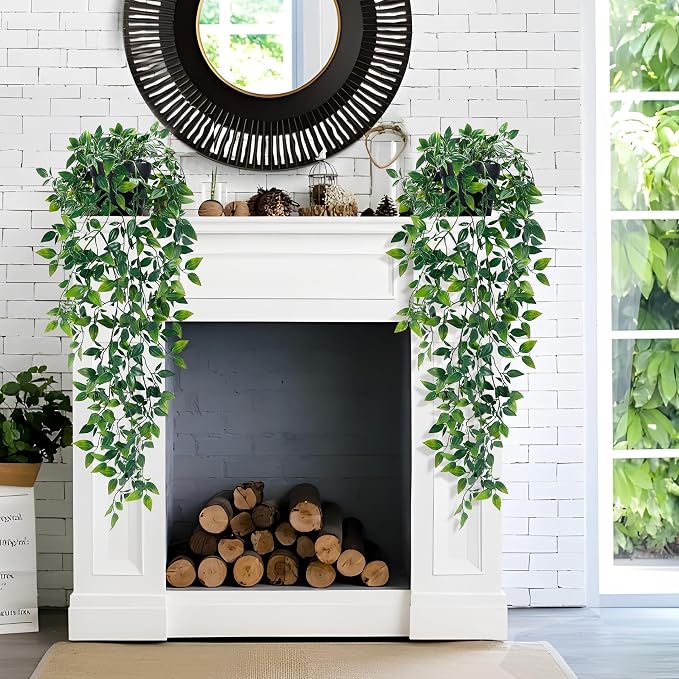 2Pcs Fake Hanging Plants with Pot Eucalyptus Leaves Fake Vines | UV Resistant - Image 2