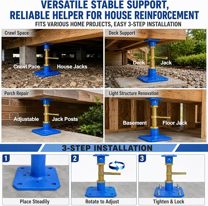 House Jacks for Leveling Permanent 6.5in Blue Carbon Steel House Floor Jack | - Image 4