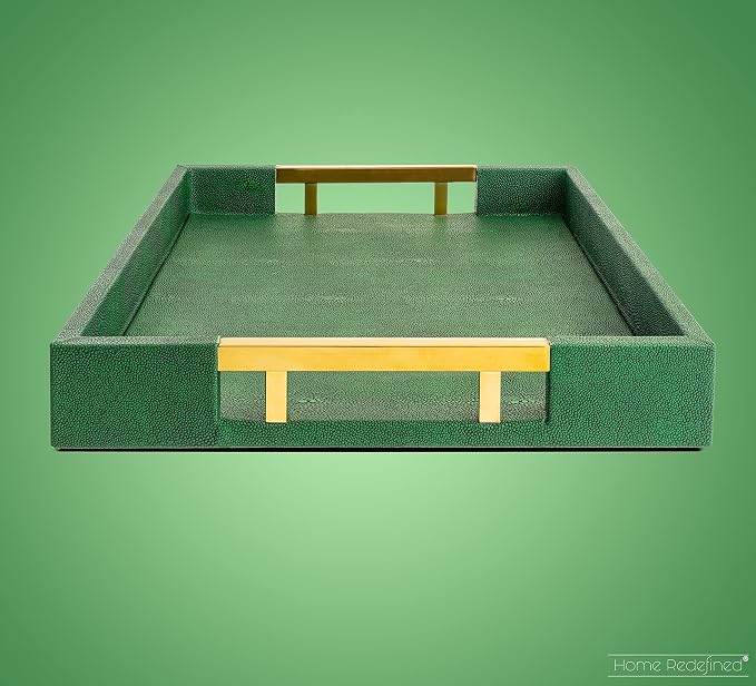 Modern Elegant 17.5"x12" Rectangle Emerald Green Shagreen Faux Leather - Image 4