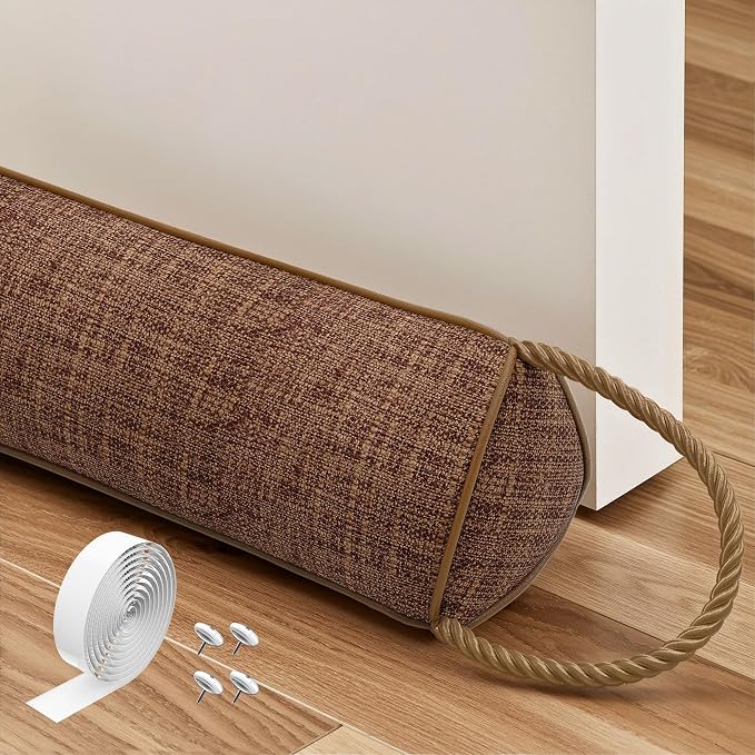 Door Draft Stopper for Bottom of Doors, 36 Inch Brown Faux Linen, Weather by Unknown