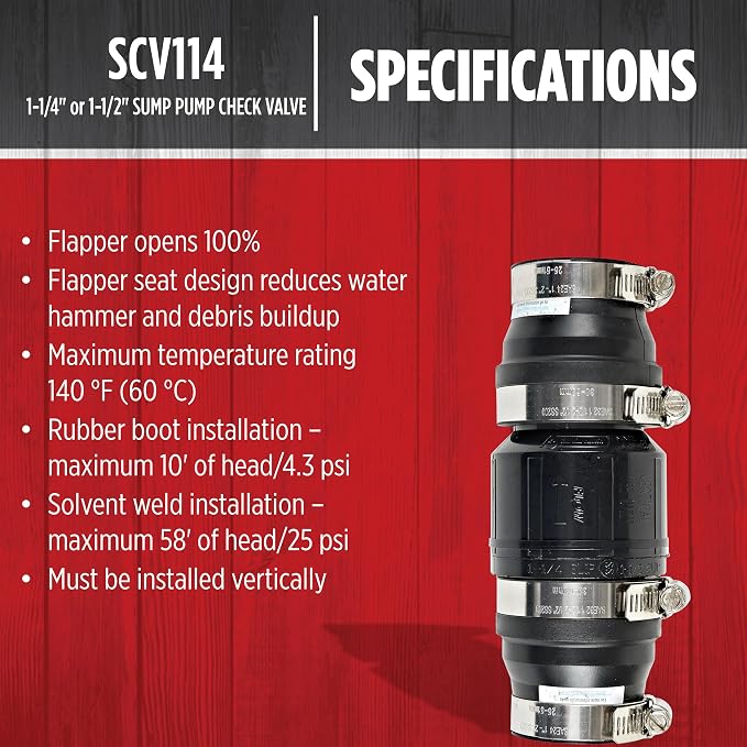 Red Lion SCV114, 1-14" and 1-1/2" ABS Sump Pump Check Valve - Image 4