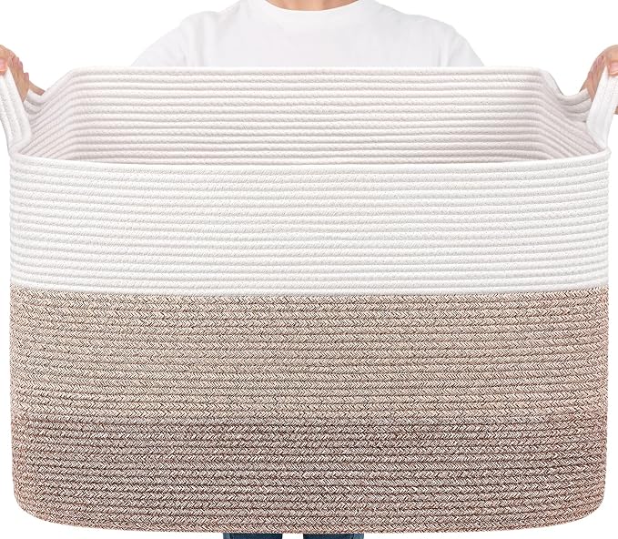 Goodpick 105L Extra Large Woven Rope Blanket Basket, Light Brown | 25'' x 16'' by Goodpick