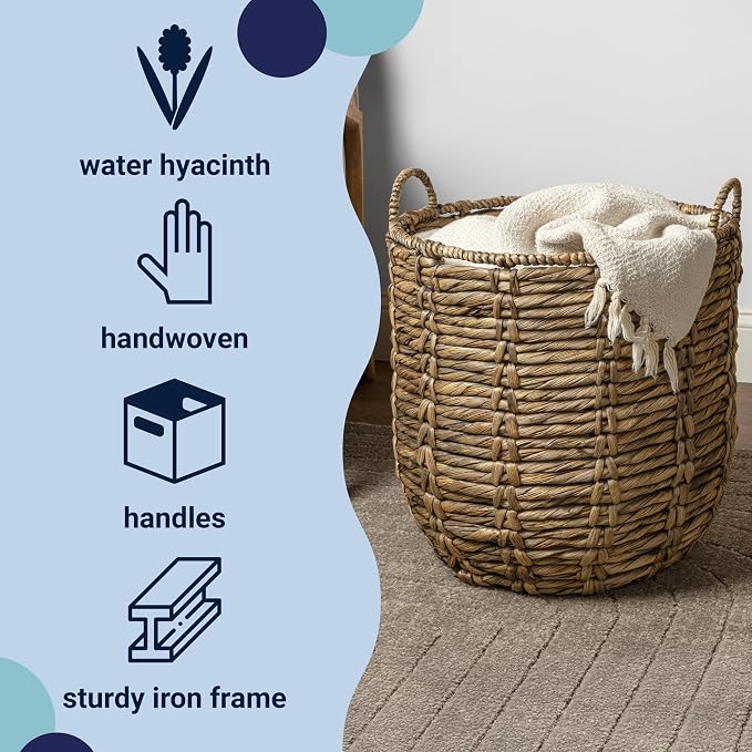 happimess Laurel Hand-Woven Abaca Storage Basket 19", Laundry Room Entryway - Image 3