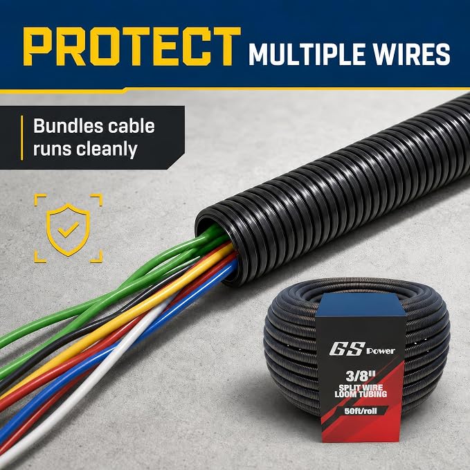 GS Power 3/8 Inch x 50 Ft Split Wire Loom Tubing, Split Cable Sleeve Cord - Image 5