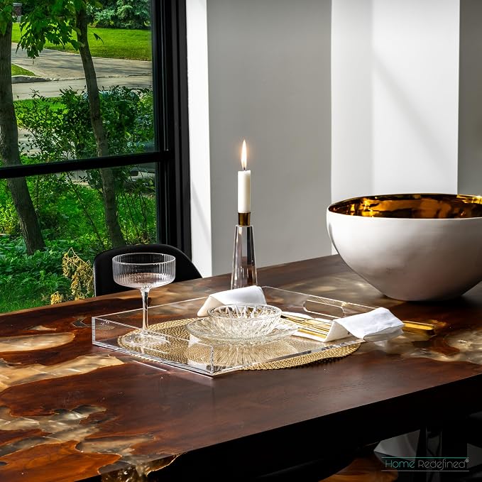 Modern Elegant 16"x12" Rectangle Acrylic Lucite Plastic Decorative Tray Clear - Image 2
