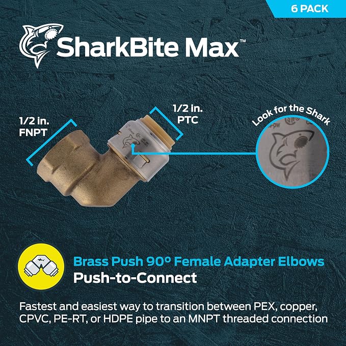 SharkBite Max 90 Degree Female Adapter Elbow, 1/2 Inch Push-to-Connect x 1/2 - Image 2