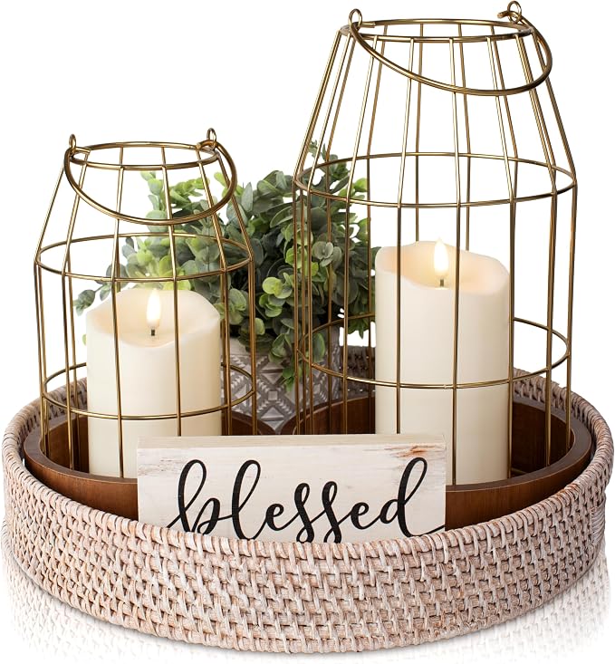 Rustic Farmhouse Lantern Decor Set of 2 by KIBAGA
