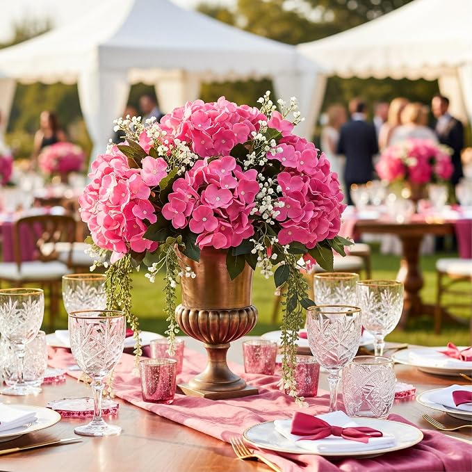 Auihiay 64Pcs Hydrangea Artificial Flowers, Rose Red Artificial Flowers | Silk - Image 6