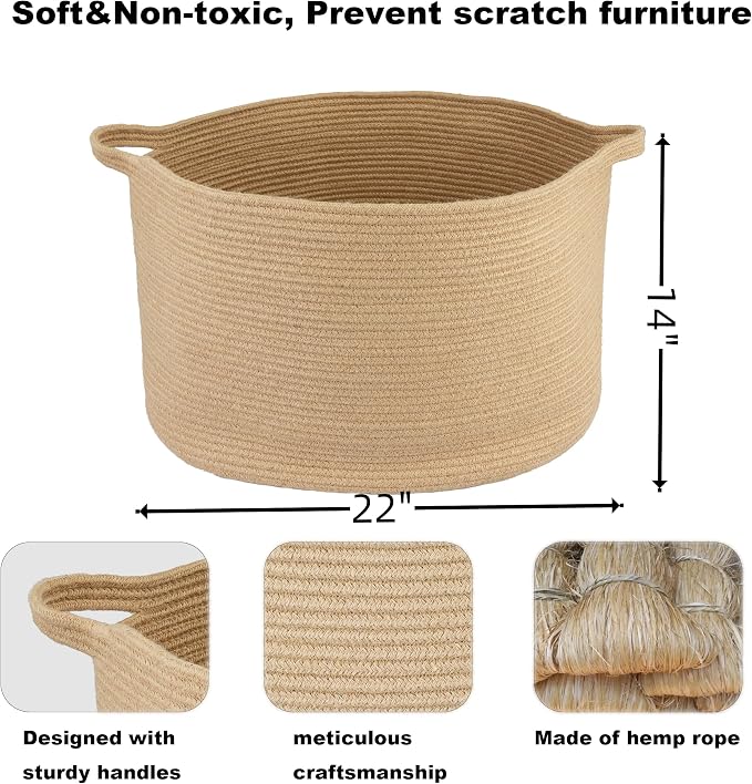 XUANGUO Extra Large Jute Rope Round Storage Basket 22" x 12" | Woven basket - Image 2