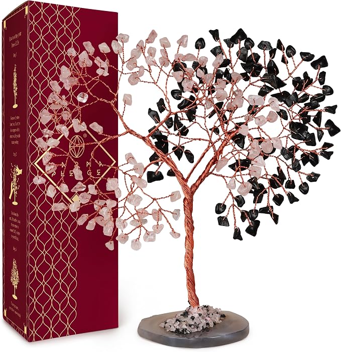 Handmade Healing Crystal Tree of Life Black Obsidian & Rose Quartz Chakra Tree by KARMAPLEDGE