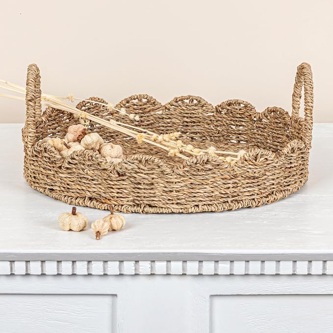 Household Essentials Round Handwoven Seagrass Tray - Image 6