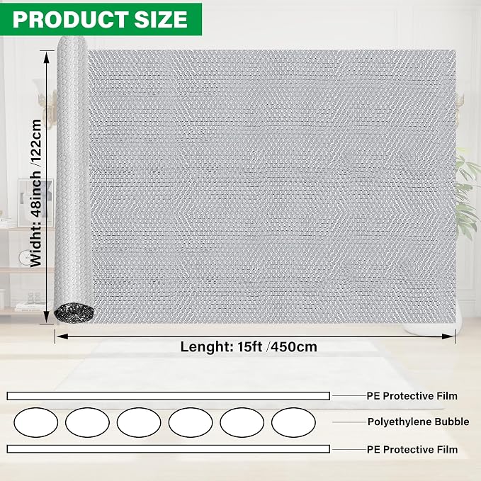 winemana 48IN x 15FT Window Insulation Roll, Reflective Window Heat Blocker | - Image 3