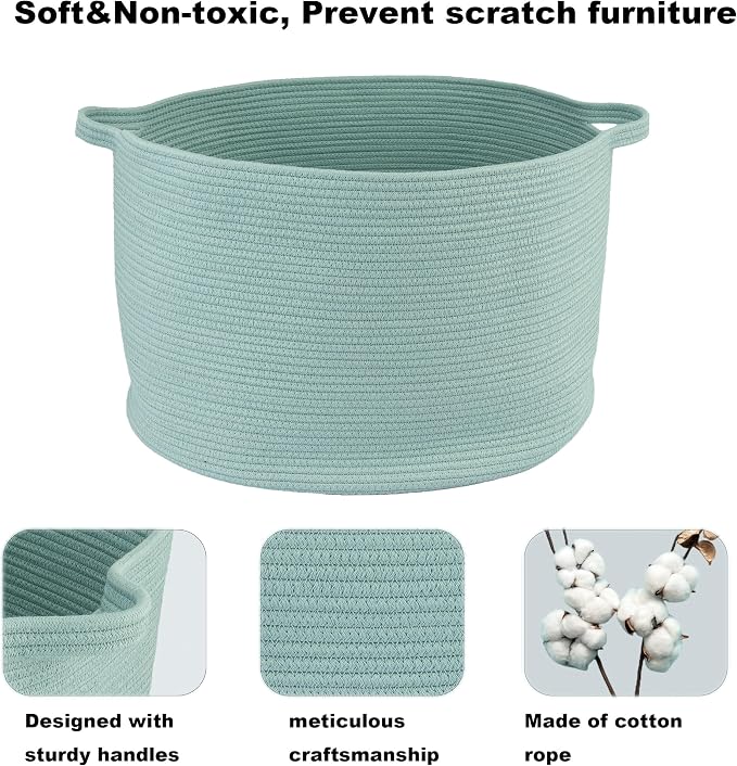 XUANGUO Extra Large Cotton Rope Round Storage Basket 22" x 14" Light Green | - Image 2