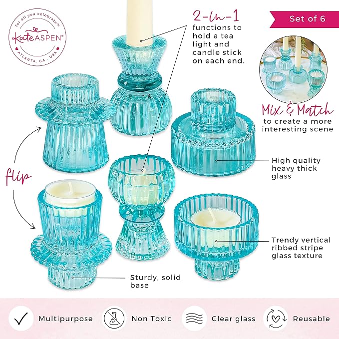 Kate Aspen Vintage Ribbed Glass Black Candlestick Holders, Pillar Candle - Image 5