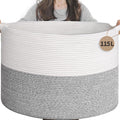INDRESSME 115L Extra Large Woven Rope Blanket Basket Living Room Light Grey | by INDRESSME