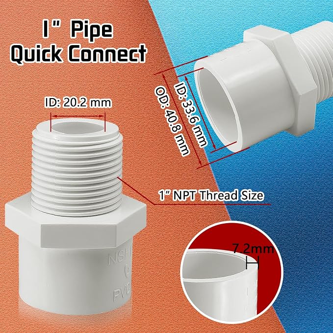 10Pcs White PVC Pipe Fittings, 1inch NPT Male Thread PVC Pipe Fitting Adapter - Image 2