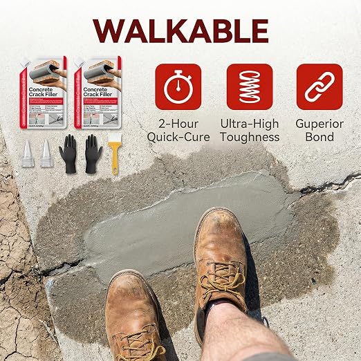 Concrete Crack Filler 4-Pack 4.4LB Grey | Self-Leveling, High Elasticity Cement - Image 9