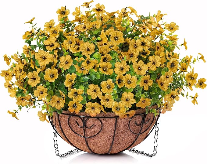Artificial Fake Fall Hanging Mums Plants Flowers Basket - Image 6
