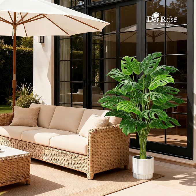 Der Rose 44" Artificial Plants Indoor, Monstera Floor Plant in White Pot | - Image 2