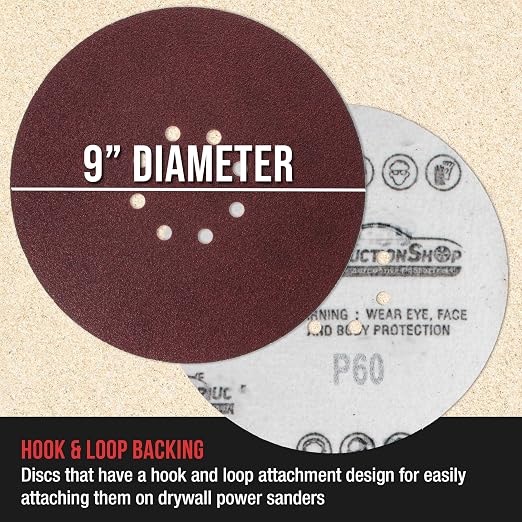 ProductionShop Premium 9" Red 8-Hole Pattern 60 Grit Sanding Discs, Box of 20 - Image 3