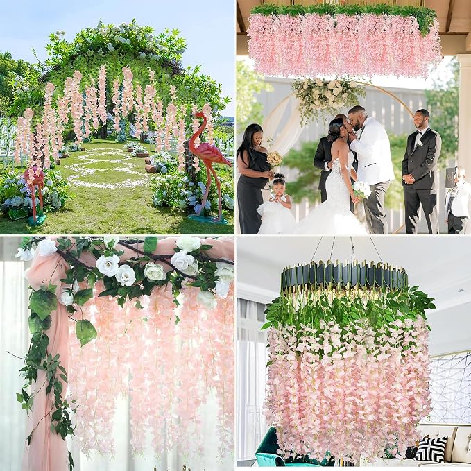 6pcs Artificial Wisteria Flowers 3.6 Feet/Piece Pink Dense Artificial Fake - Image 5