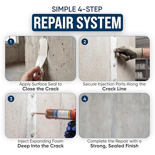 Concrete Crack Injection Kit DIY Basement Wall Crack Repair Polyurethane Leak - Image 3