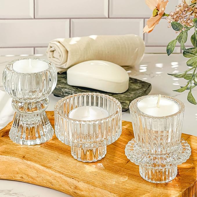 Kate Aspen Vintage Ribbed Glass Black Candlestick Holders, Pillar Candle - Image 3