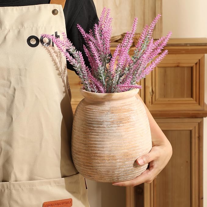 Ceramic Flowers Rustic Vase, Neutral Pottery Farmhouse Vases Home Decor - Image 8