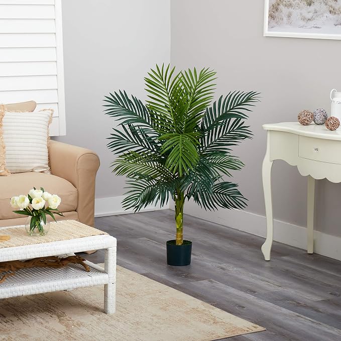 Nearly Natural 4 ft Artificial Golden Cane Palm Tree - Image 4