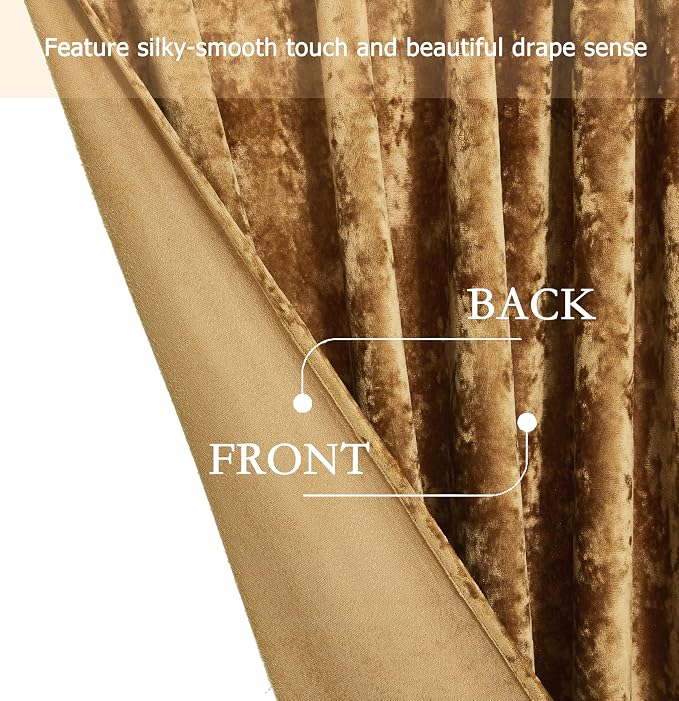 Chezmoi Collection Lux Caramel Gold Crushed Velvet Curtains 2 Panel Set - Image 4