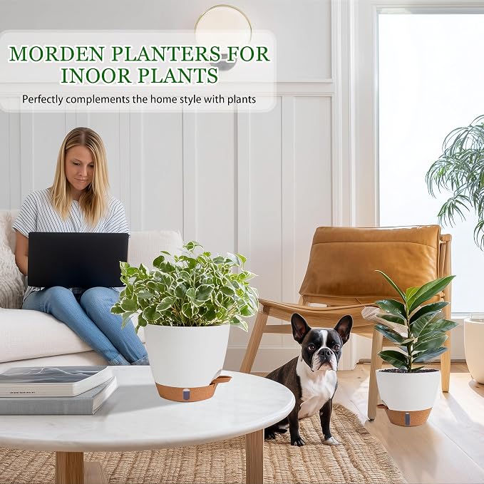 Self Watering Pots for Inoor Ourdoor Plants 10/9/8/7/6.5" Plastic Planters | - Image 2