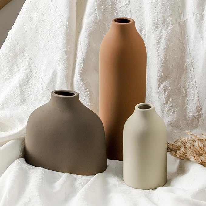Enra Ceramic Vase Set of 3, Modern Minimalist Vases - Image 3