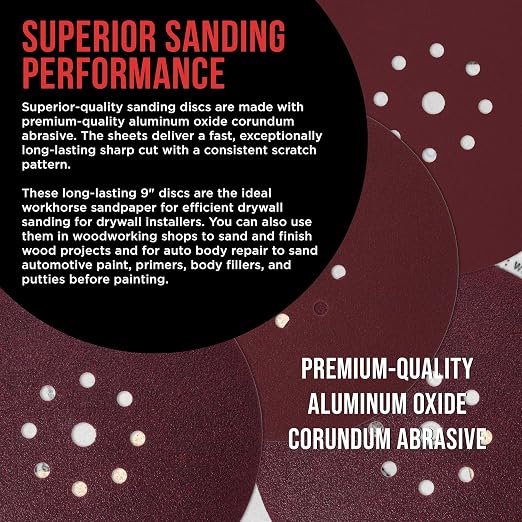 ProductionShop Premium 9" Red 9-Hole Pattern 150 Grit Sanding Discs, Box of 20 - Image 4