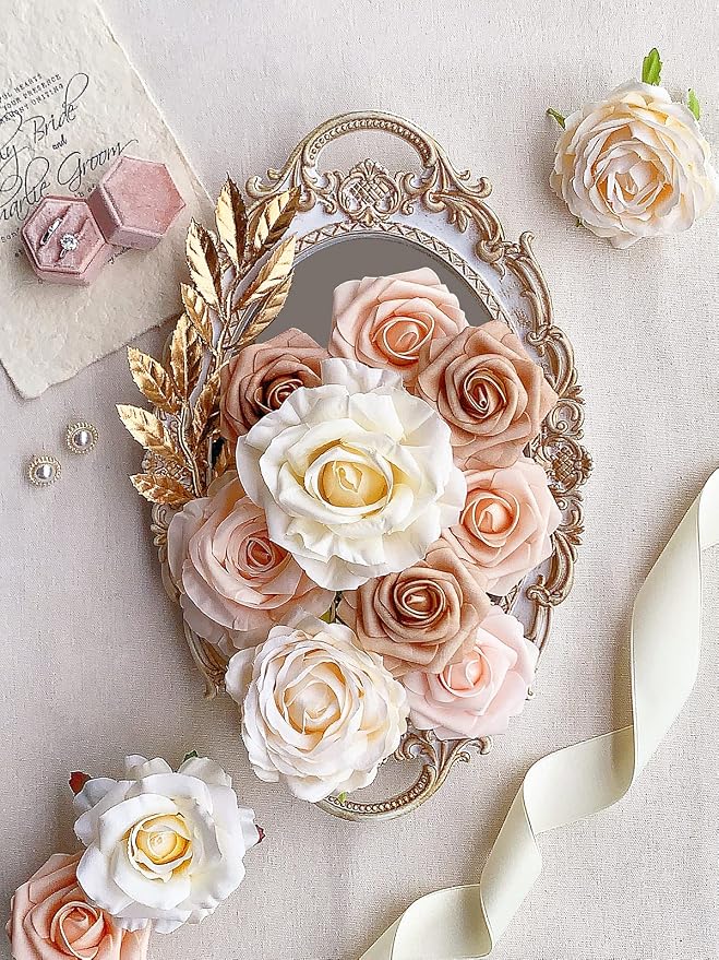 FACINOC Roses Artificial Flowers Champagne Nude Bouquet - Image 4