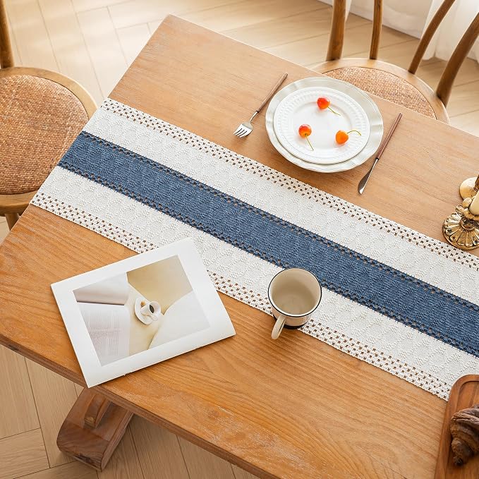 Boho Table Runner for Home Decor 12x60 Blue Fall Rustic Decorations | 60 Inches - Image 6