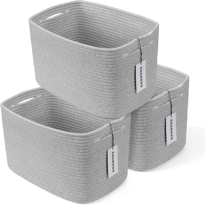 XUANGUO Woven Cotton Rope Storage Baskets 15x10x9.3" 3 Pack Grey | Decorative by XUANGUO