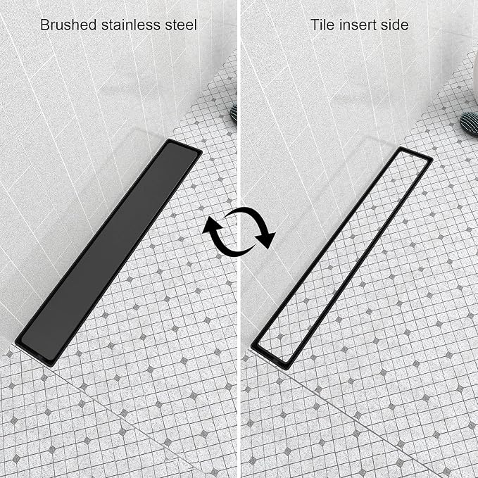 Linear Shower Drain 36 Inch Tile Insert Matte Black, Stainless Steel Rectangle - Image 3
