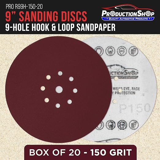 ProductionShop Premium 9" Red 9-Hole Pattern 150 Grit Sanding Discs, Box of 20 - Image 2