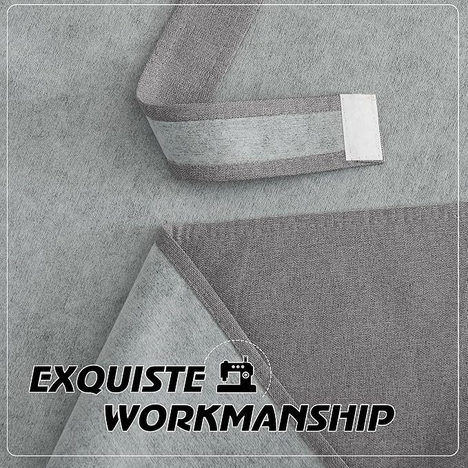 RYB HOME Grey 100% Blackout Short French Door Linen Curtain - Image 7